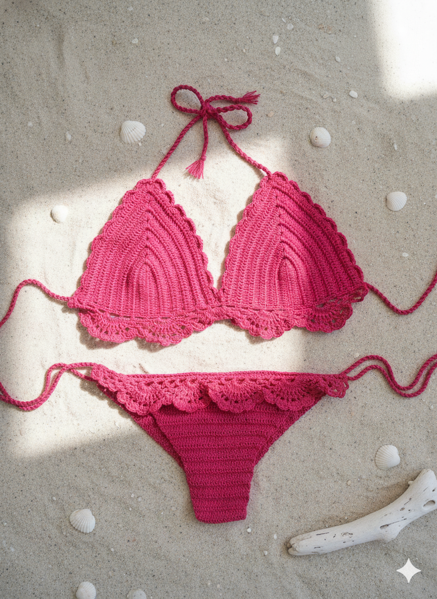 Bikini a Crochet color Fucsia